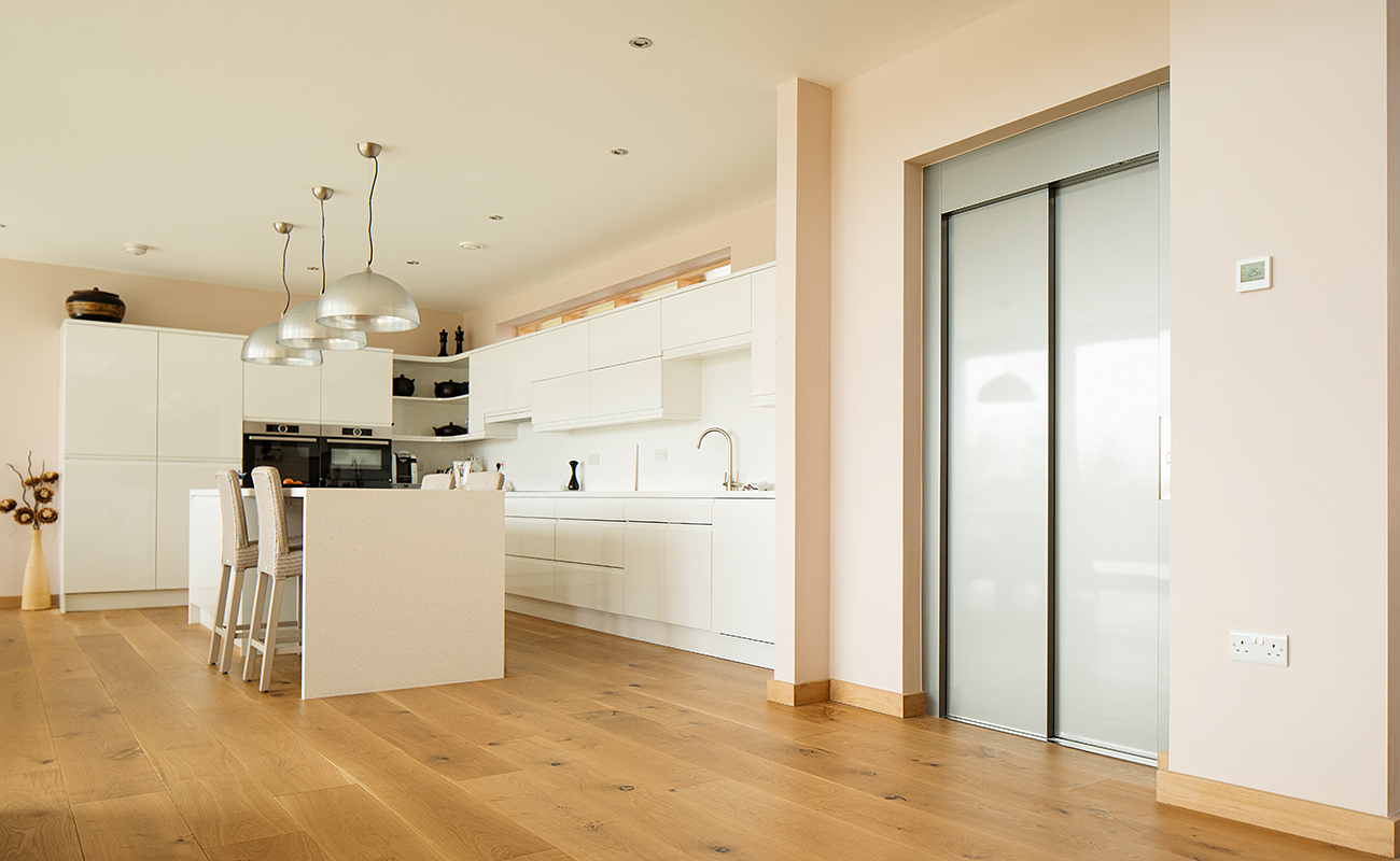 Lift Installation Derbyshire at Broadstone Holt, passivhaus House lift situated in kitchen area