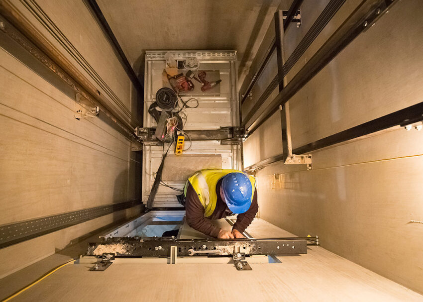 Lift Installation Lincoln Transport Hub for Willmott Dixon, Lift engineer in lift shaft