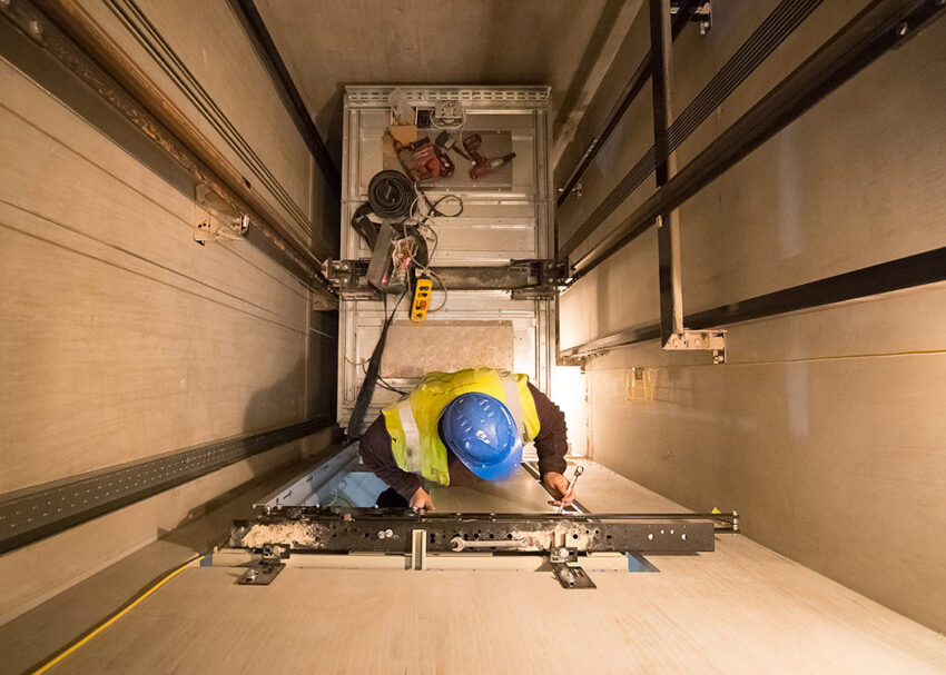 Lift Installation Lincoln Transport Hub for Willmott Dixon, Lift engineer in lift shaft