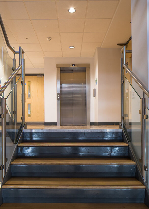 Lift Installation Nottingham trent university chauser building MV Lifts Ecocell Evacuation Lift. lift entrance