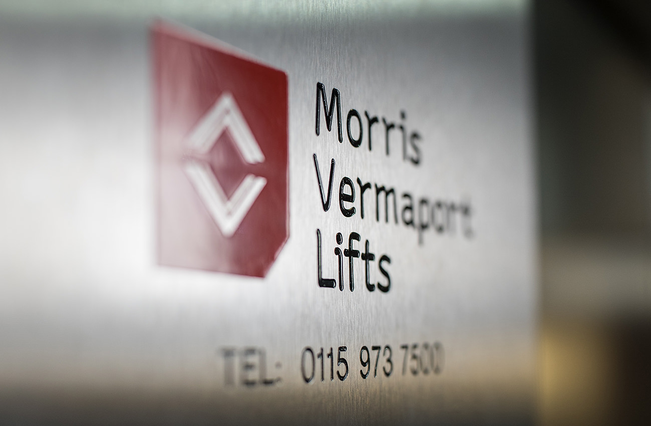Lift Installation Nottingham Arena Premier Inn, MV Lift engraved sign