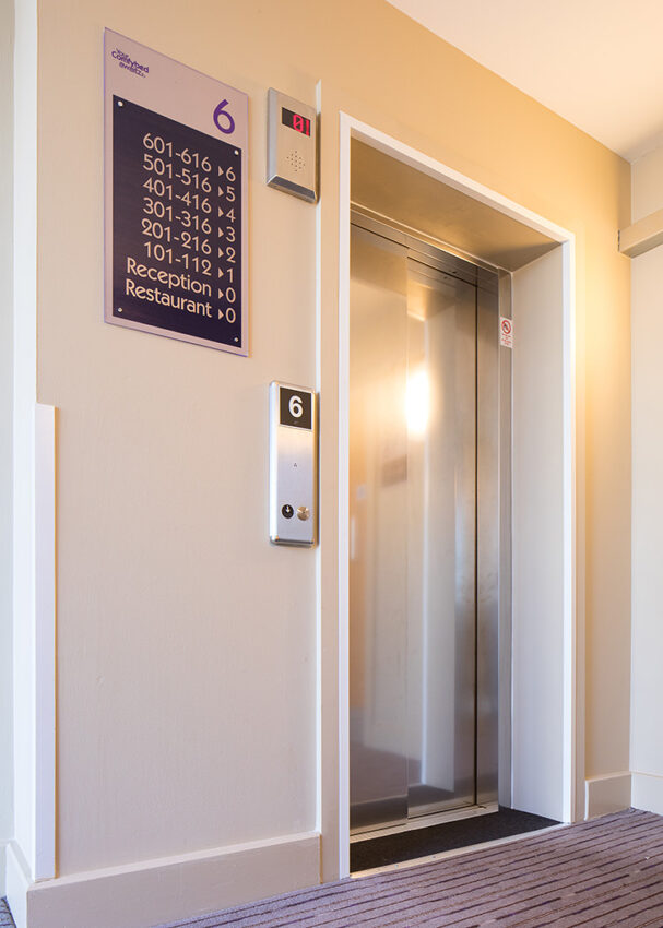 Lift Installation Nottingham Arena Premier Inn, lift brushed steel doors