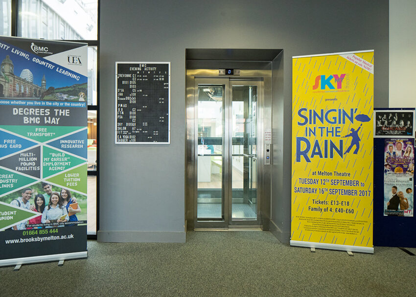 Lift Installation Melton Mowbray, leicestershire, Brooksby Melton College, scenic glass lift ground florr entrance