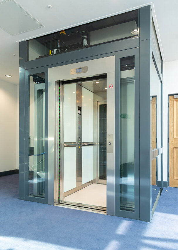 Glass Lift Installation Nottingham Trent University, University Hall, glass lift doors open
