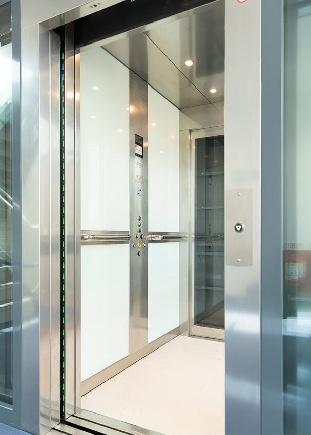 Glass Lift Installation Nottingham Trent University, University Hall, glass lift interior