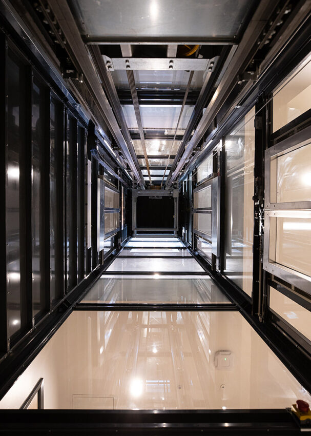 Glass Lift Installation Nottingham Trent University, University Hall, glass lift shaft