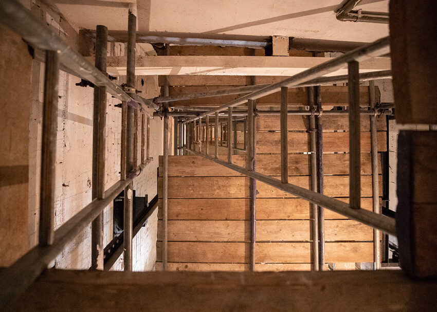 Goods Lift Installation Sheffield for the Britsih Heart Foundation, luft shaft scaffolding