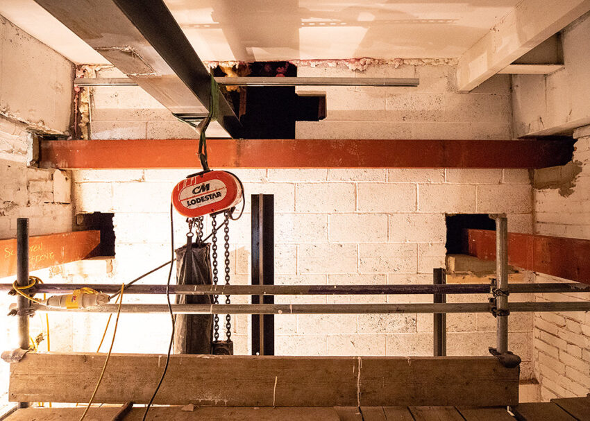 Goods Lift Installation Sheffield for the Britsih Heart Foundation,, lift construction pulley
