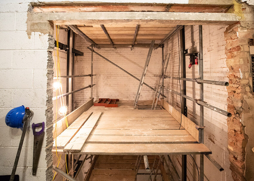 Goods Lift Installation Sheffield for the Britsih Heart Foundation, lift shaft construction