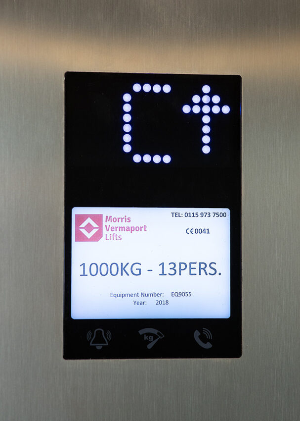 Lift Installation at the University of Nottingham RAD building by MV Lifts, lift indicator