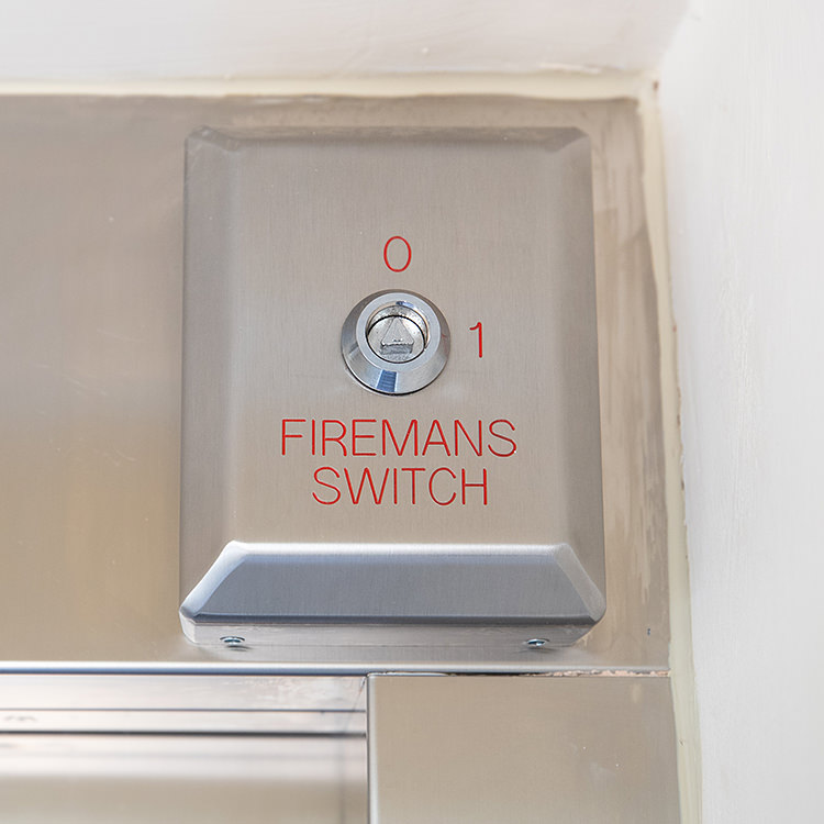 Lift Installation at Blackfriars Cambridge, firemans switch