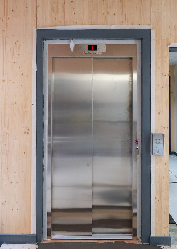 Lift Installation for kier construction at Histon and Impington primary school, lift entrance doors