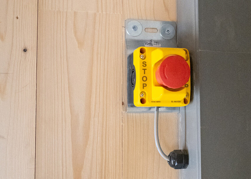 Lift Installation for kier construction at Histon and Impington primary school, emergency stop