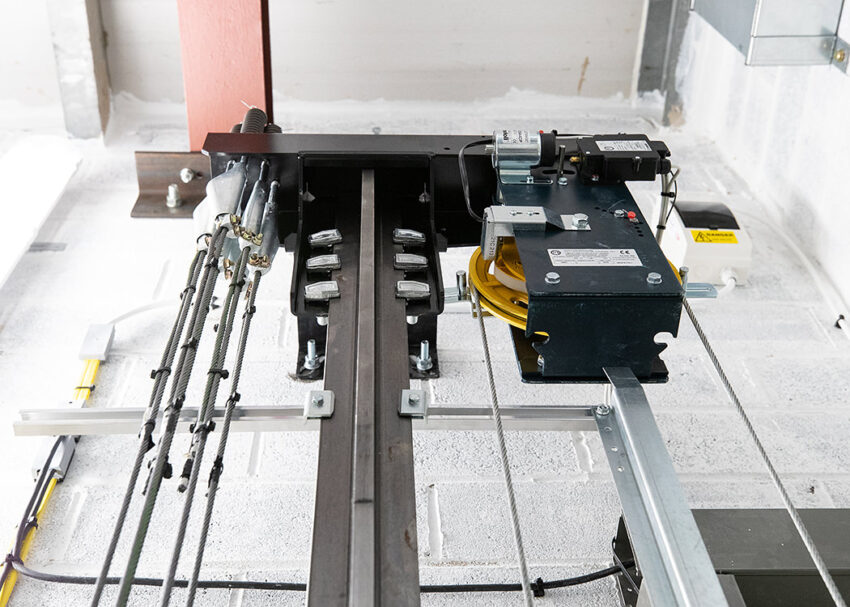 Lift Installation Loughborough University at Rolls Royce University Technology Centre (UTC), lift winch pulley wheel